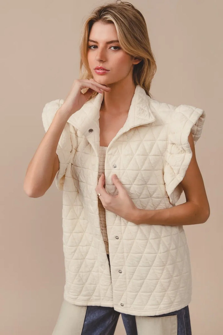 Bibi Quilting Knit Ruffle Sleeve Vest