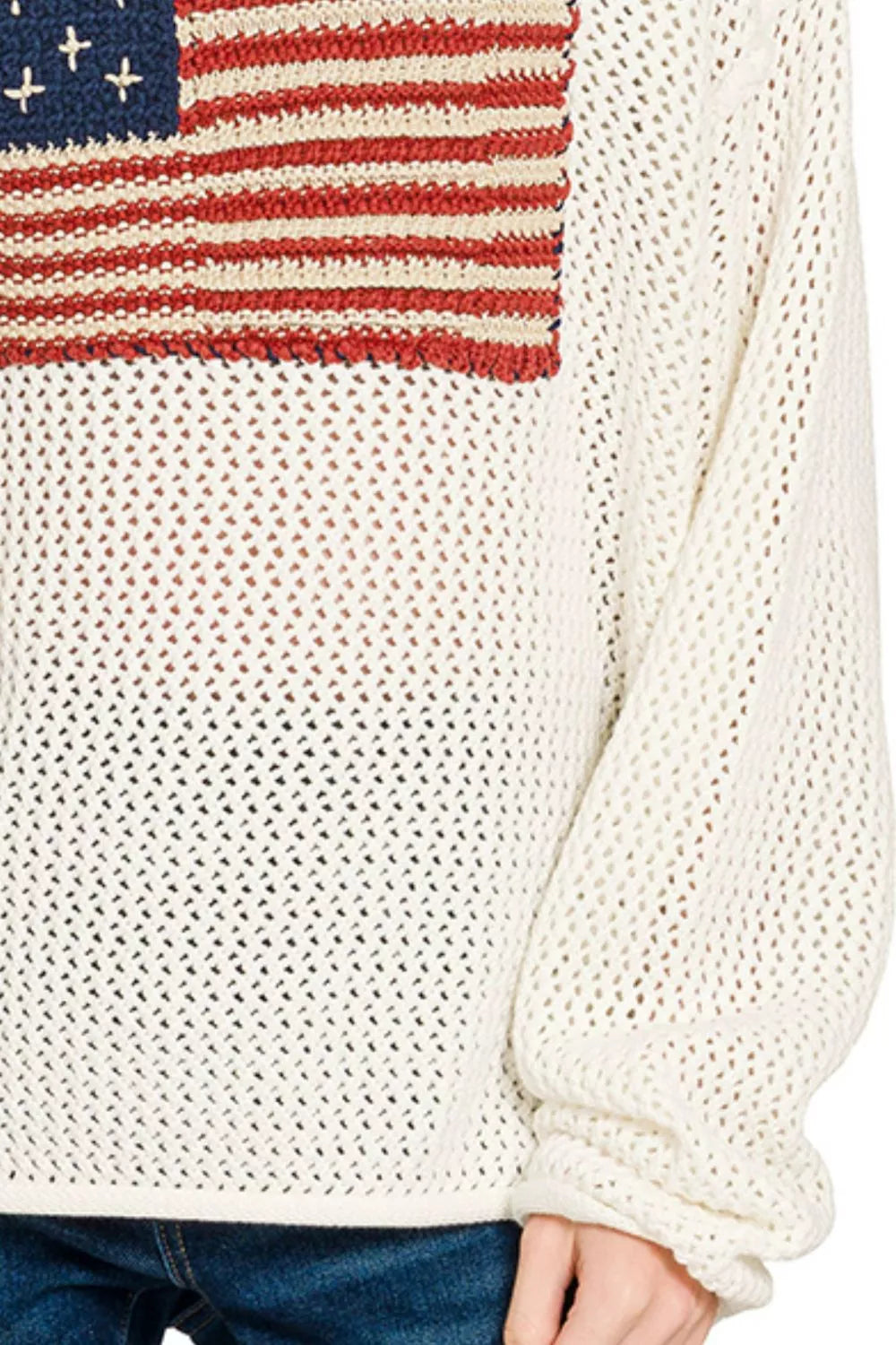 Ivory Zenana American Flag Crew Neck Sweater 1