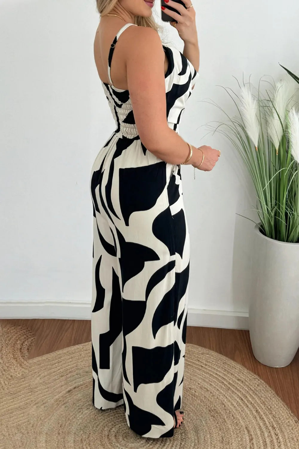 White Two Tone Spaghetti Strap Wide Leg Jumpsuit
