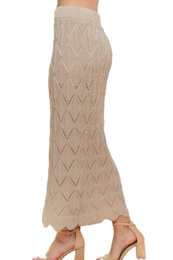 Beige Adora Scallop Trim Detail Knit Skirt