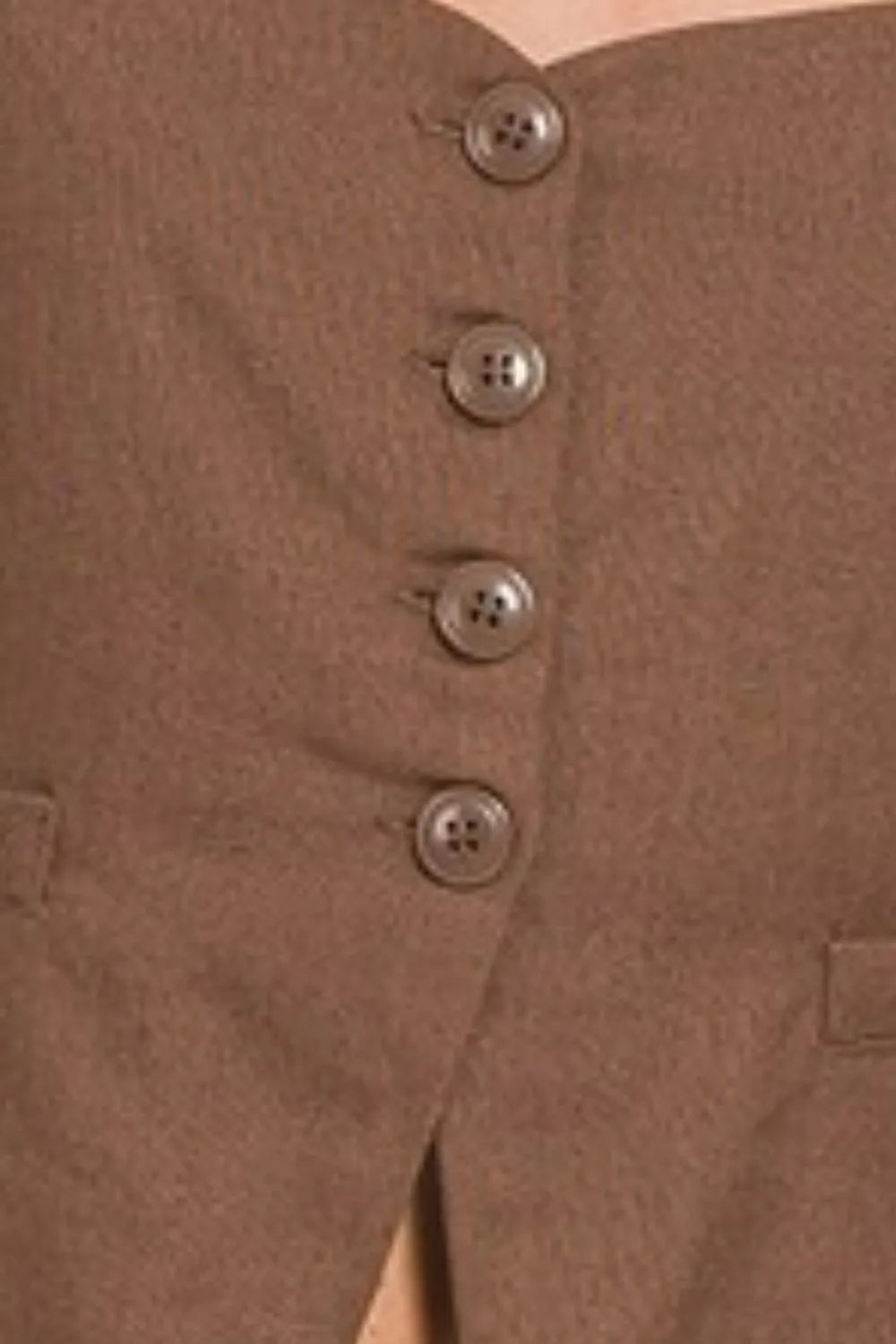Brown Zenana Linen Tie Back 4 Button Vest With Lining