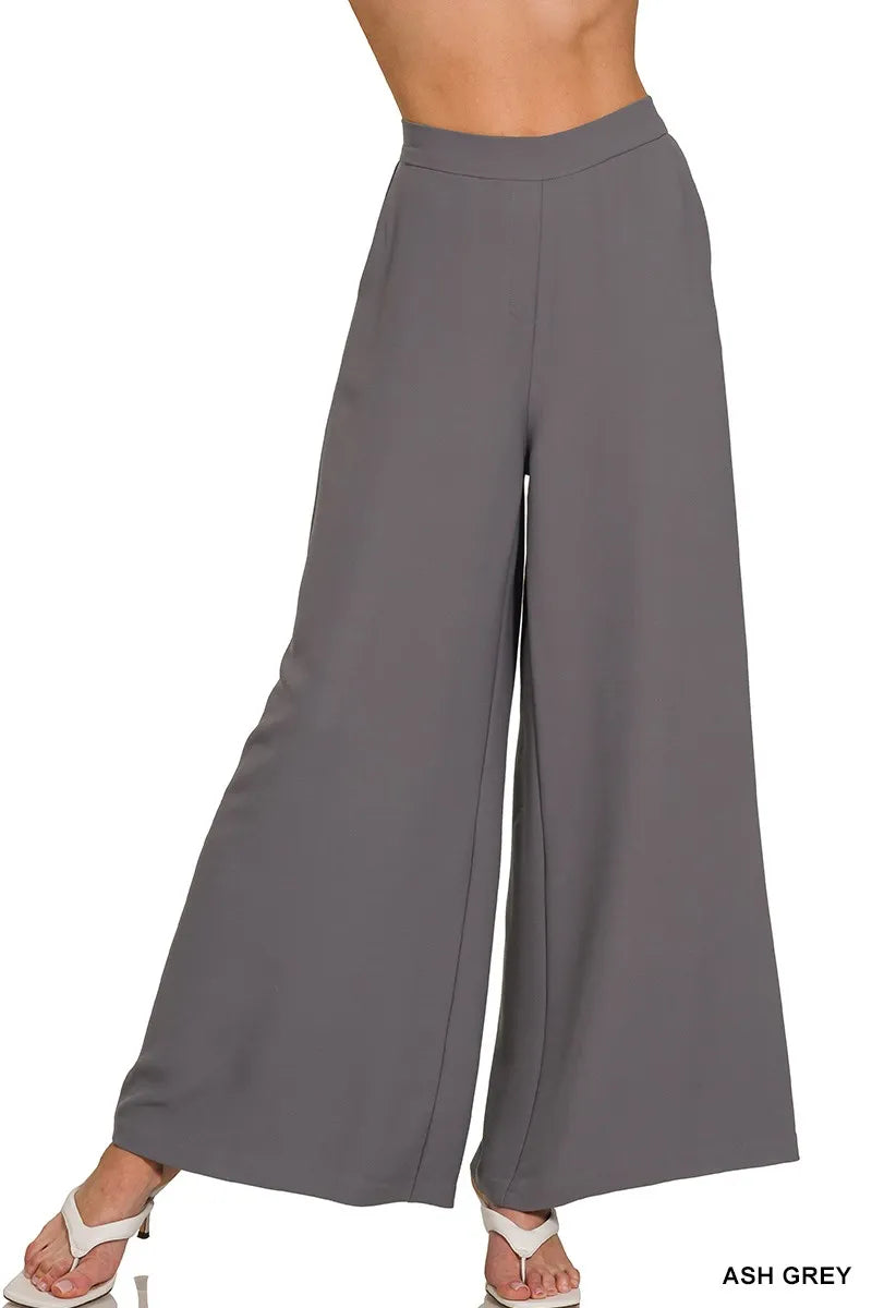 Ash Grey Zenana Relaxed Fit Elastic Waisted Wide Leg Pants 2