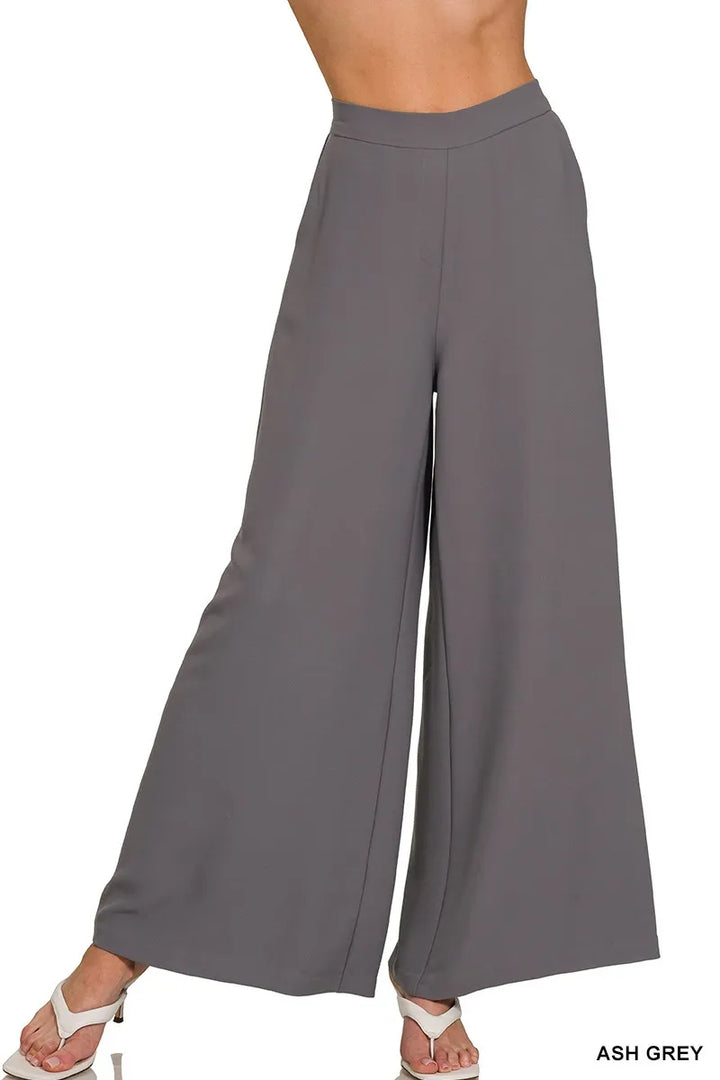 Ash Grey Zenana Relaxed Fit Elastic Waisted Wide Leg Pants 2