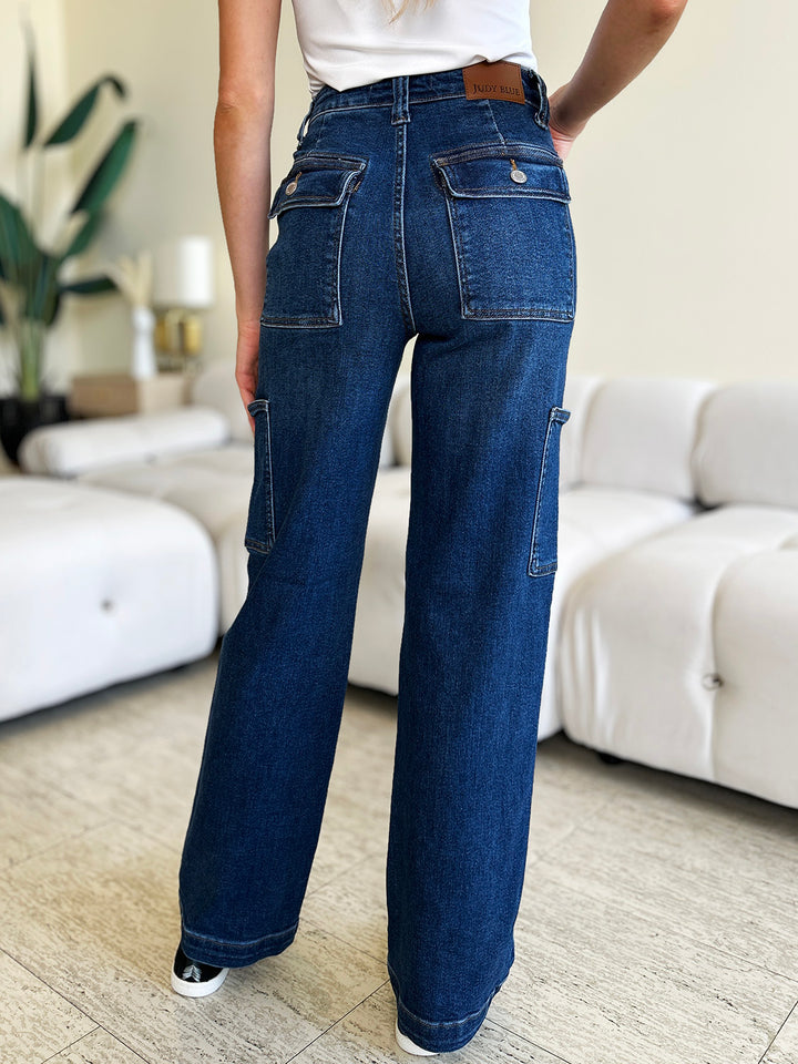 Dark Judy Blue Full Size High Waist Cargo Jeans
