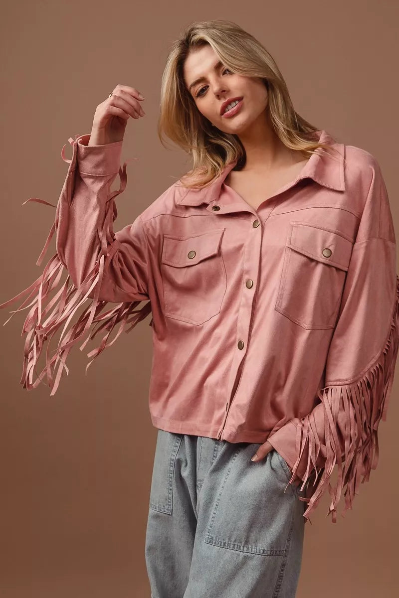 Blush Bibi Suede Fringe Long Sleeve Jacket 1