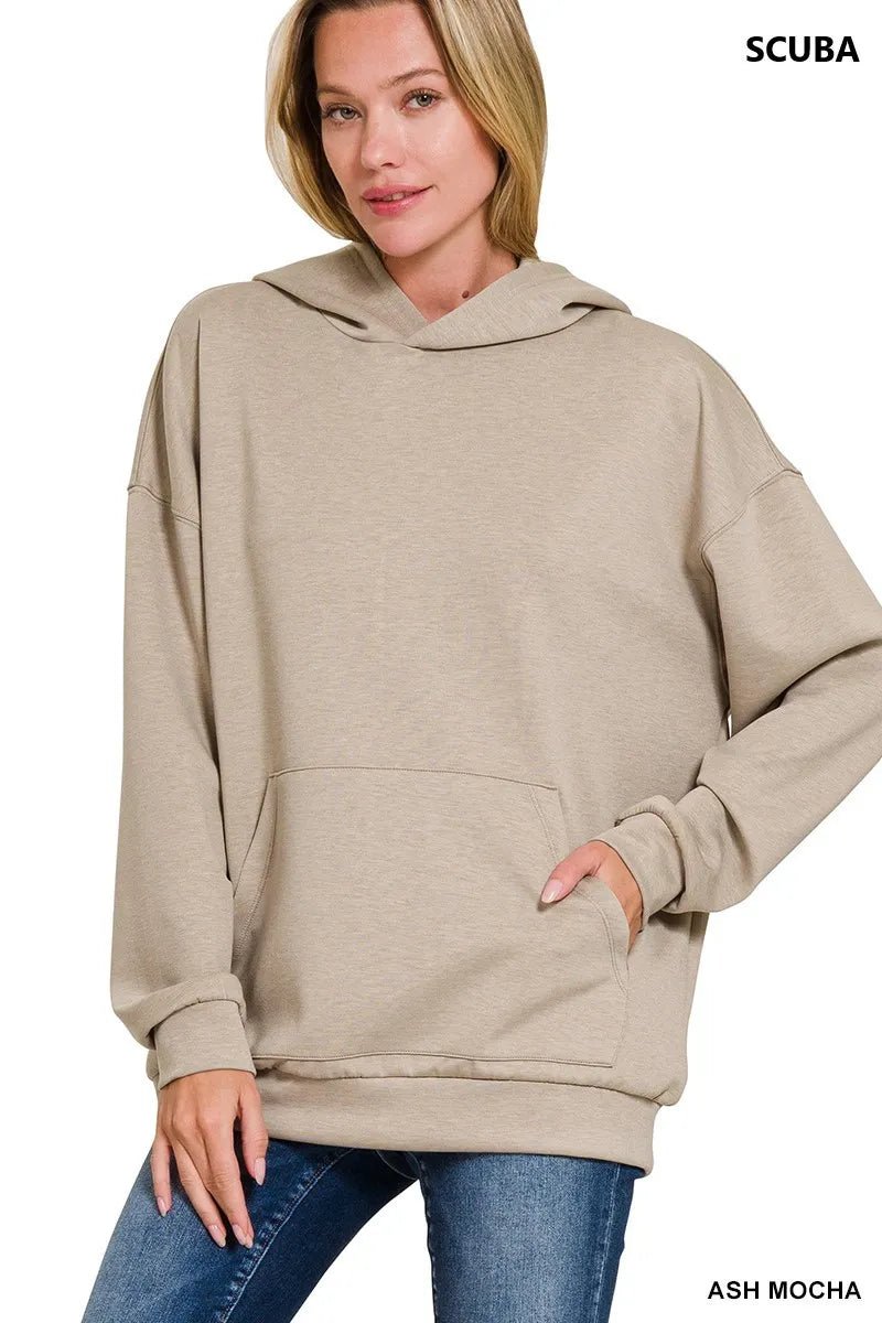 Ash Mocha Zenana Oversized Scuba Hoodie With Kangaroo Pocket 2