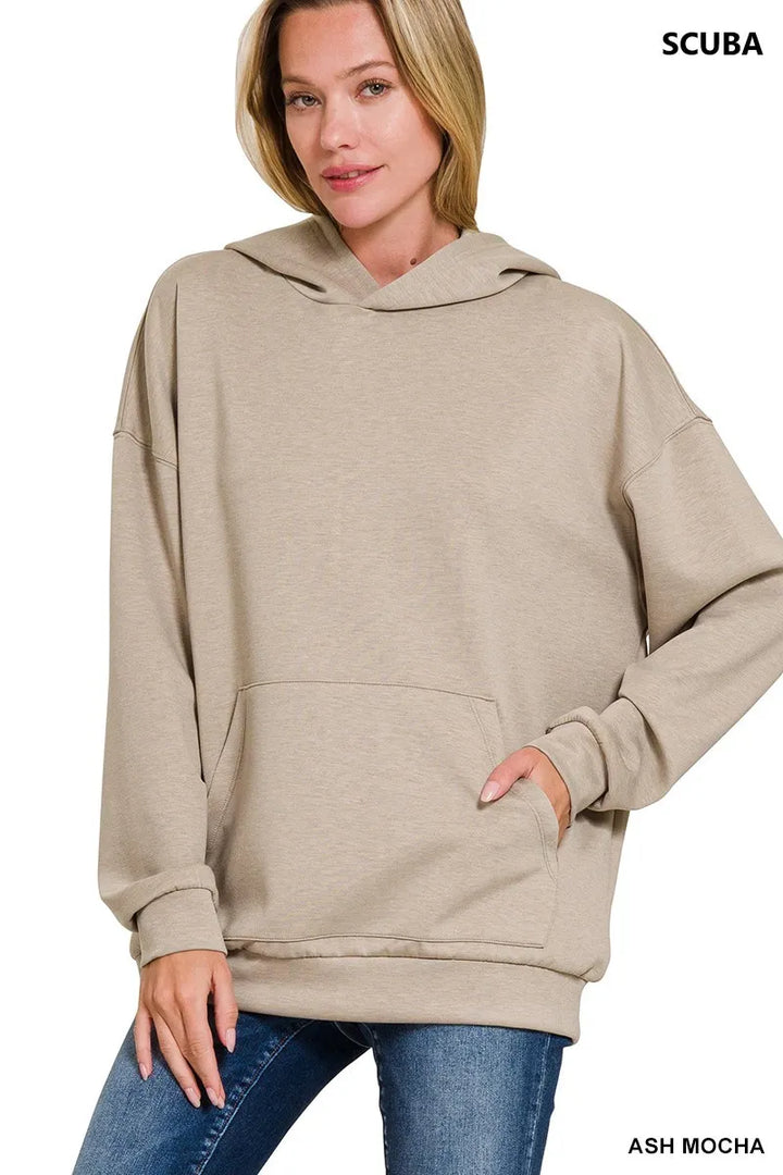 Ash Mocha Zenana Oversized Scuba Hoodie With Kangaroo Pocket 2