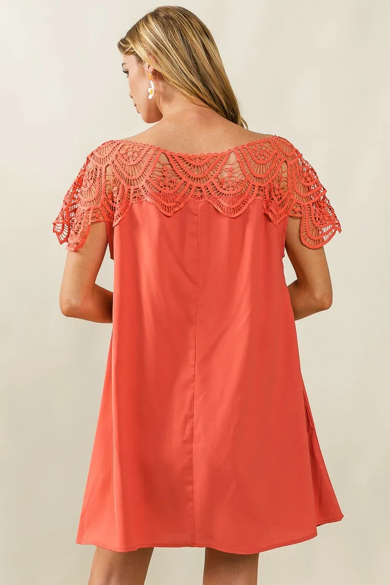 Bibi Crochet Lace Yoke Detailed Wrinkled Dress