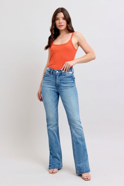 Medium Judy Blue Hw Tummy Control Vintage Wash Side Slit Slim Boot Jeans
