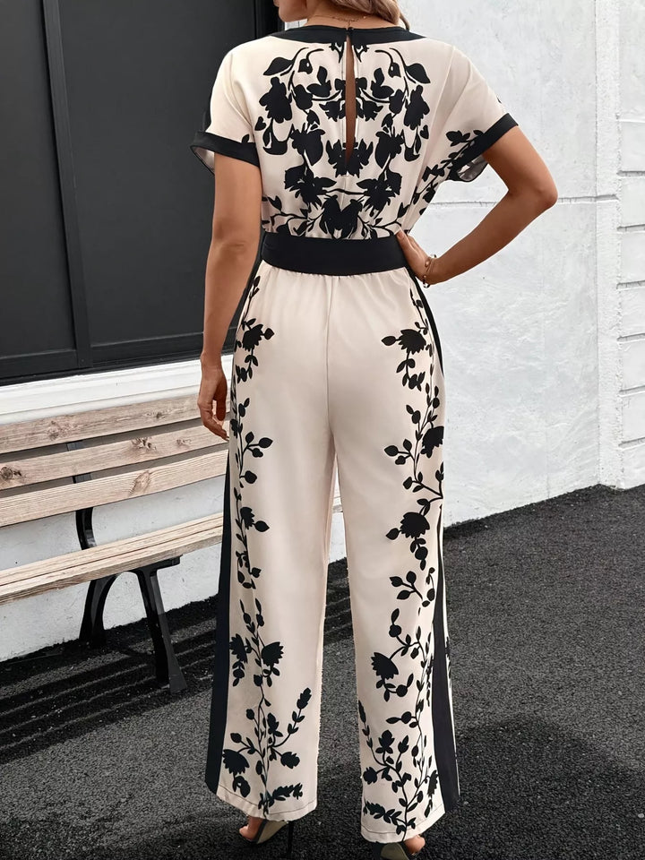 Apricot Printed Short Sleeve Wide Leg Jumpsuit