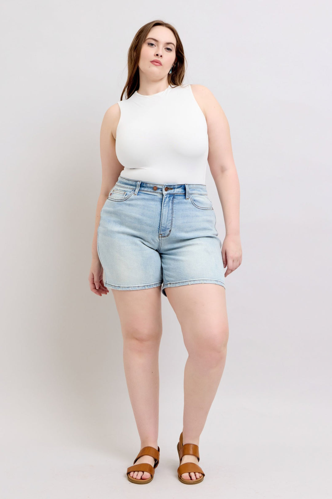 Judy Blue Full Size 2 Button Denim Shorts With Pockets Plus Size 1