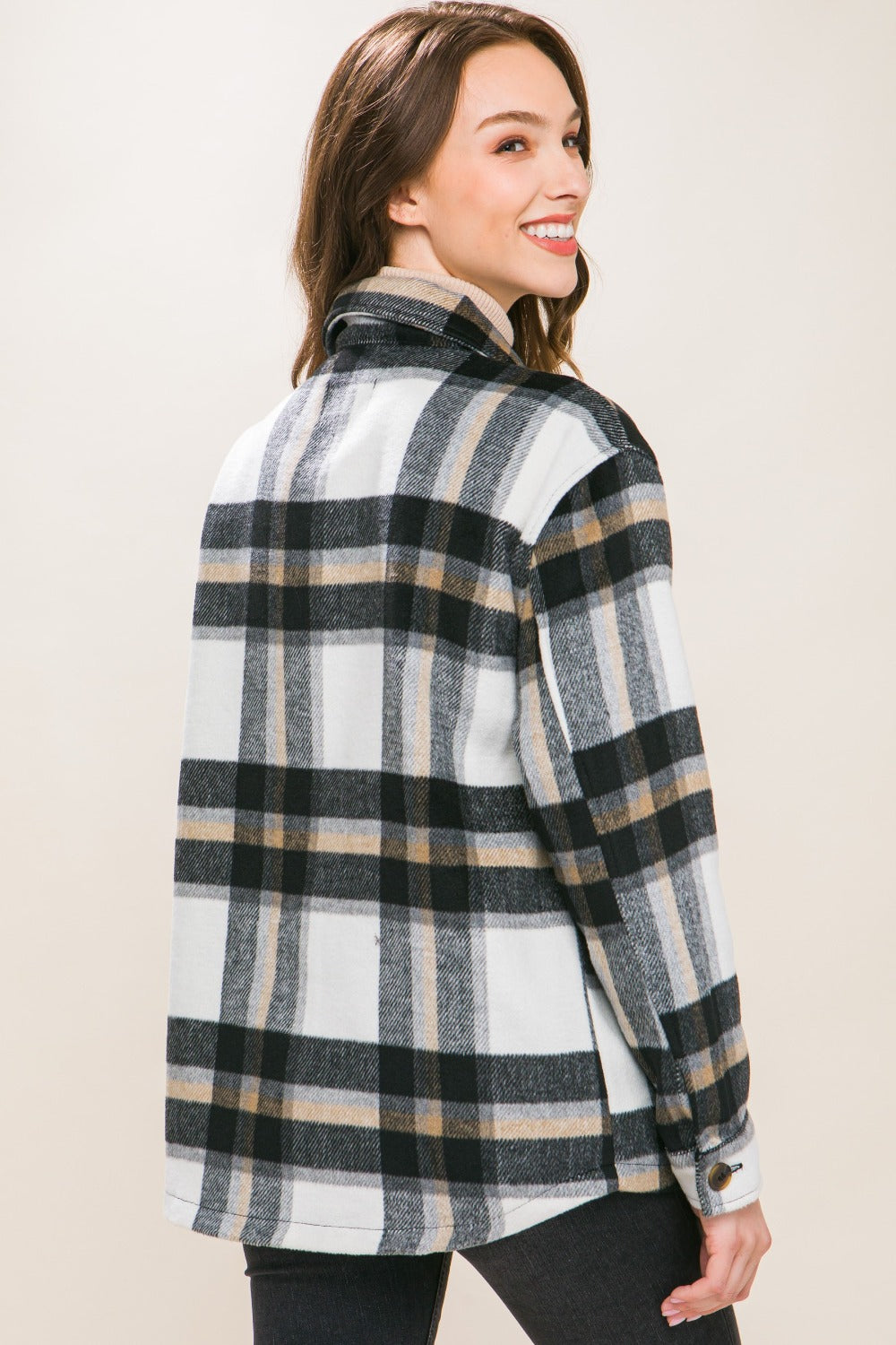 Black Love Tree Plaid Button Up Shacket