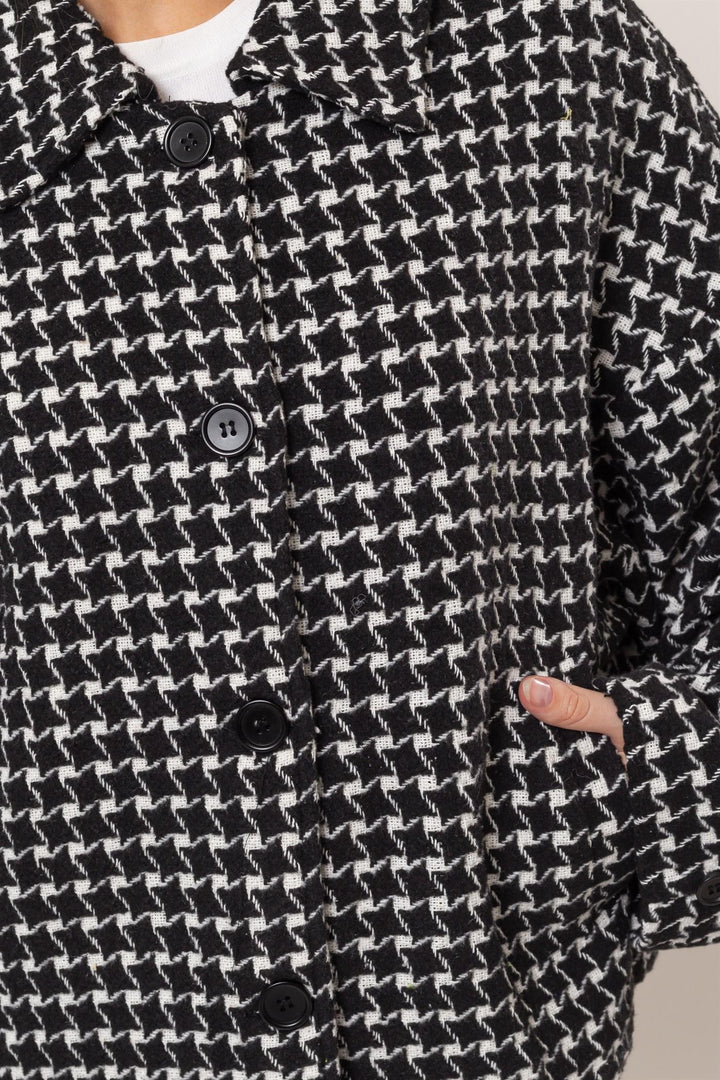 Hyfve Tweed Plaid Button Up Collared Neck Jacket