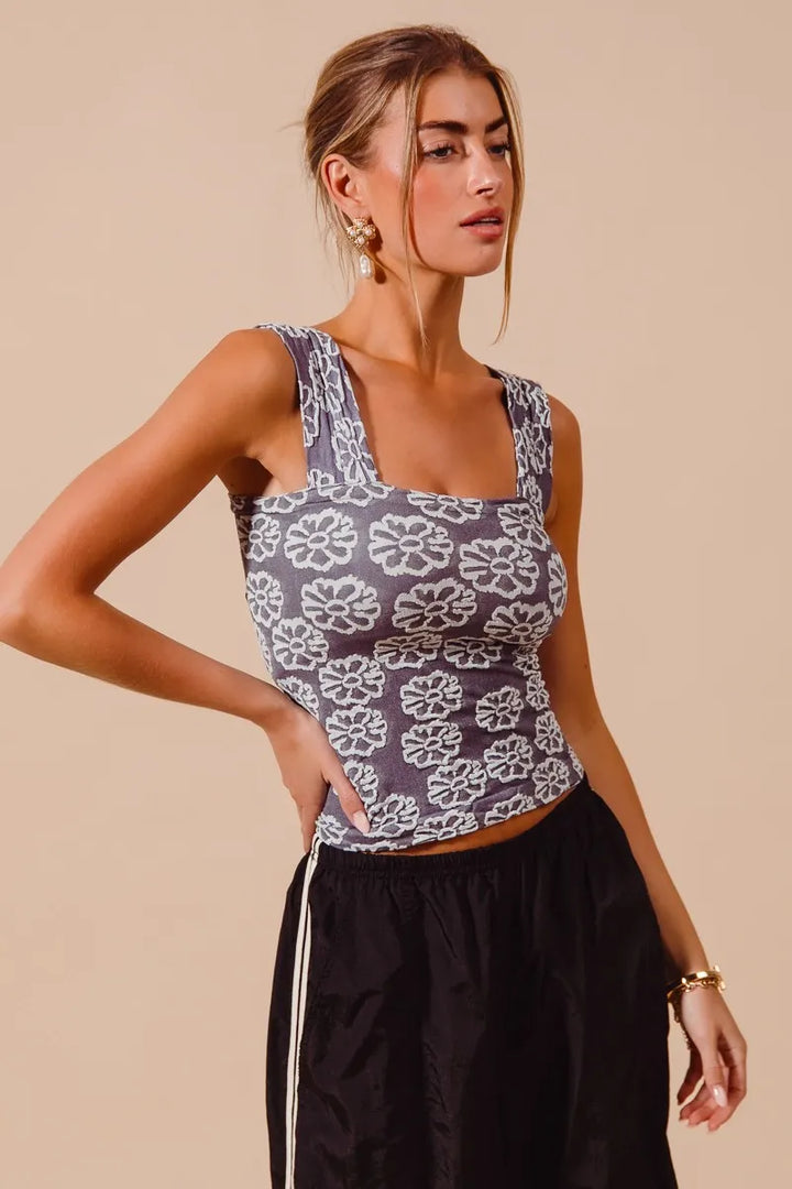 So Me Two Tone Floral Seamless Tank Top 2