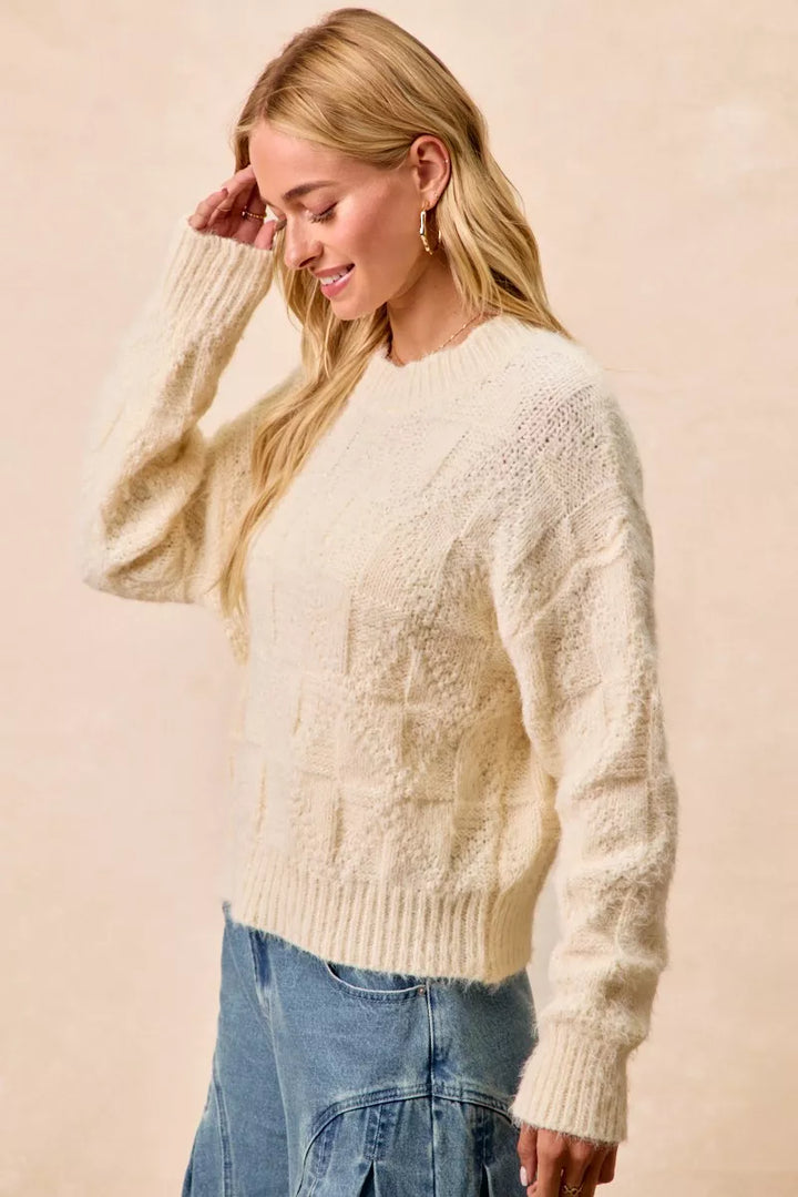 Bibi Checker Board Drop Shoulder Sweater