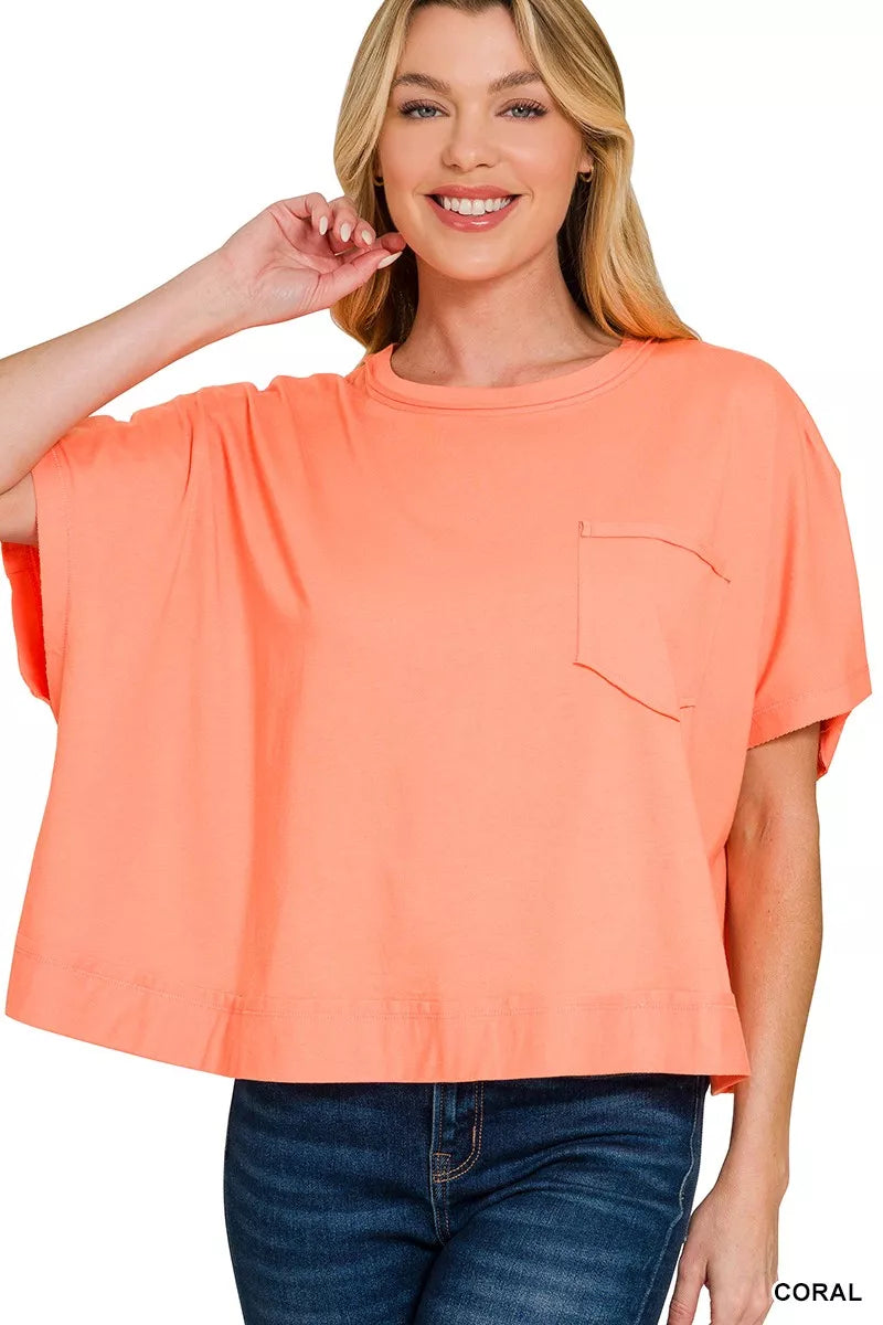 Coral Zenana Exposed Seam Boxy Top 1