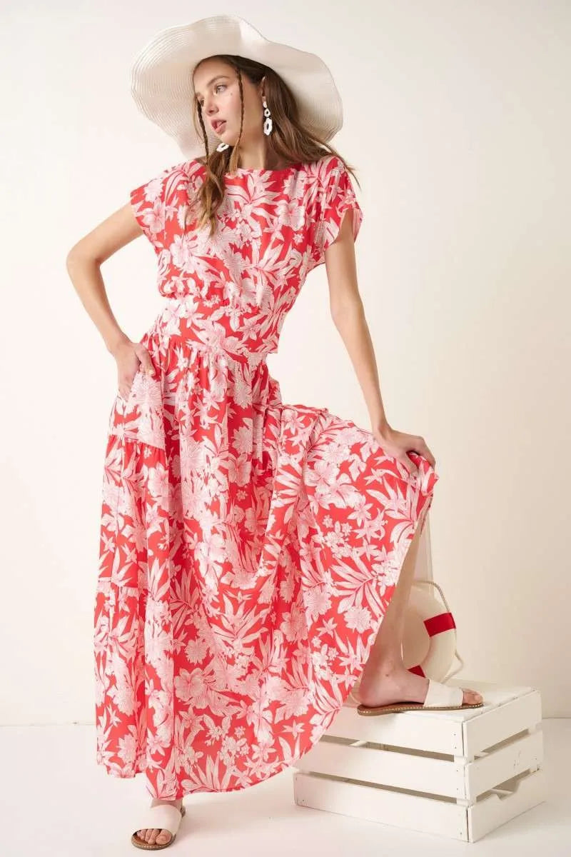 Coral Mittoshop Tropical Print Top And Skirt Set
