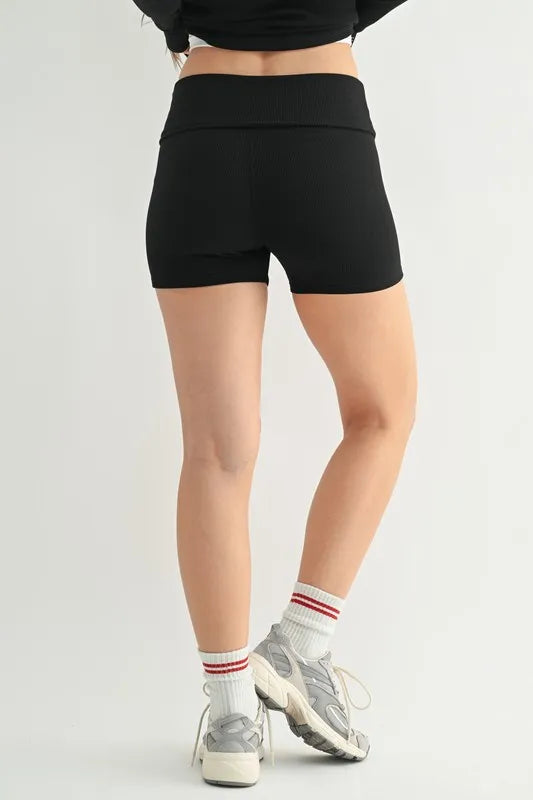Black Mono B Ribbed Foldover Waist Shorts 1