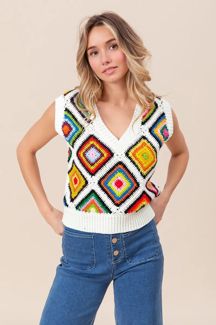 Bibi Diamond Granny Square Sweater Vest