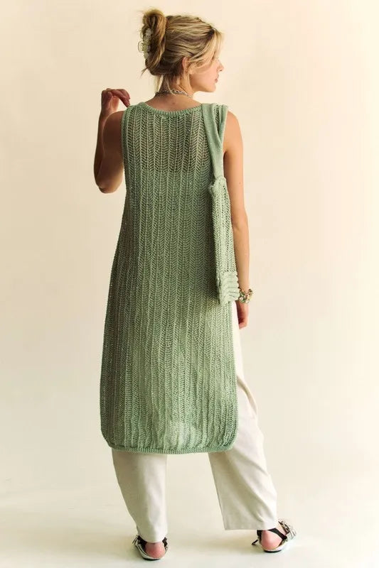 Sage Davi Dani Knit Side Slit Round Neck Sleeveless Dress Bag