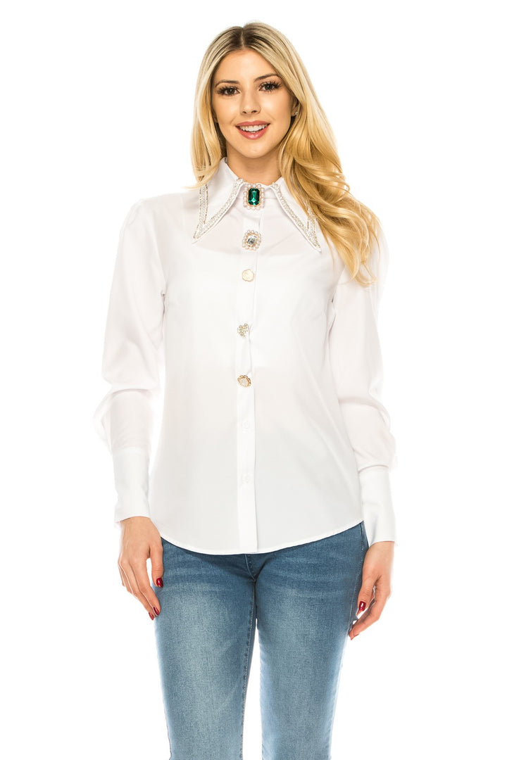 Black Women Button Down Long Sleeve Blouse