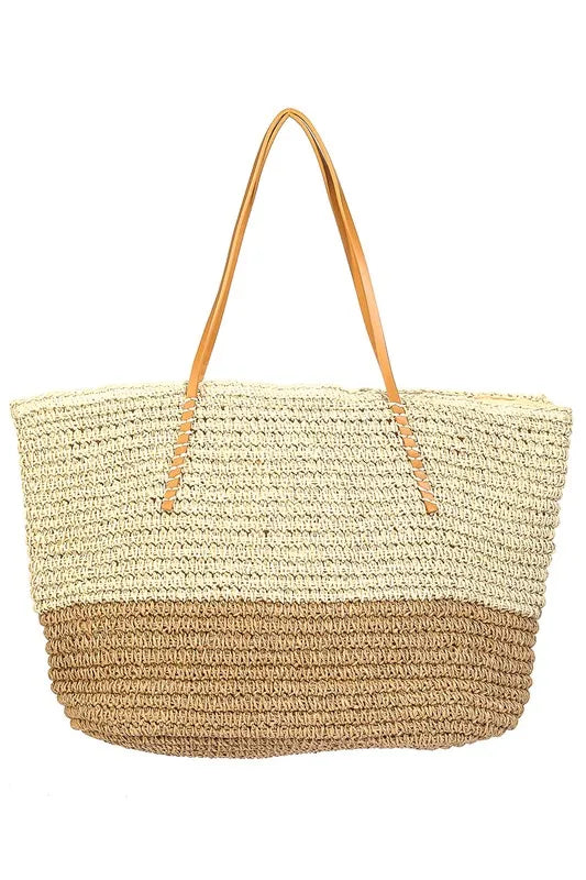 Fame Straw Braided Beach Tote Bag 1