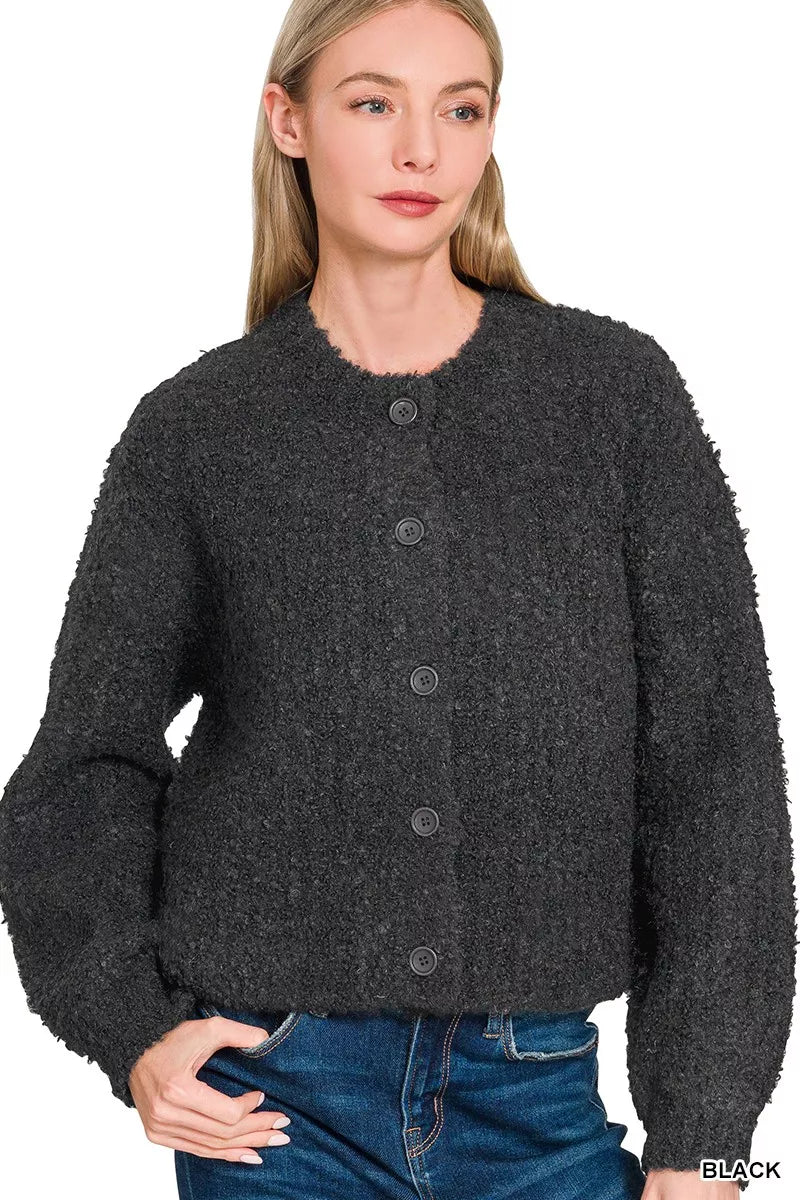 Black Zenana Button Down Wool Cardigan Sweater