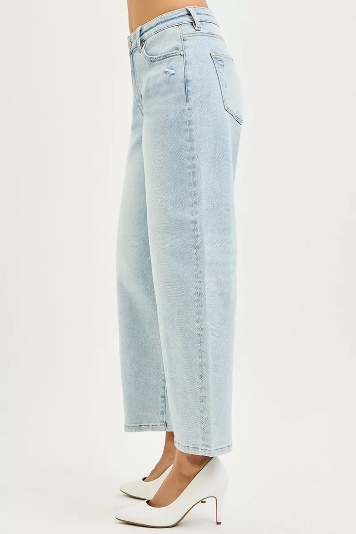 Light Risen High Rise Crop Barrel Jeans