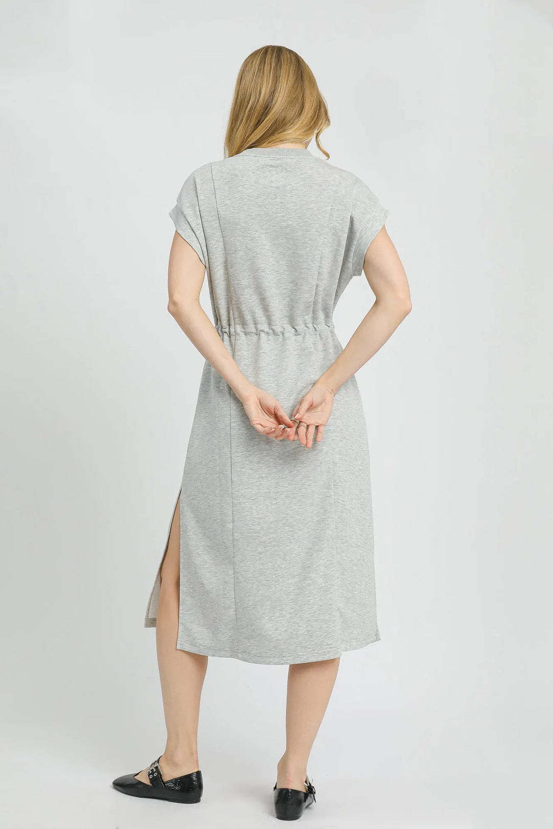 Light Gray Umgee Side Slit Short Sleeve Midi Tee Dress