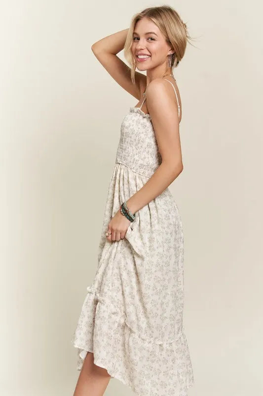 Adora Smocked Floral Ruffled Hem Cami Dress