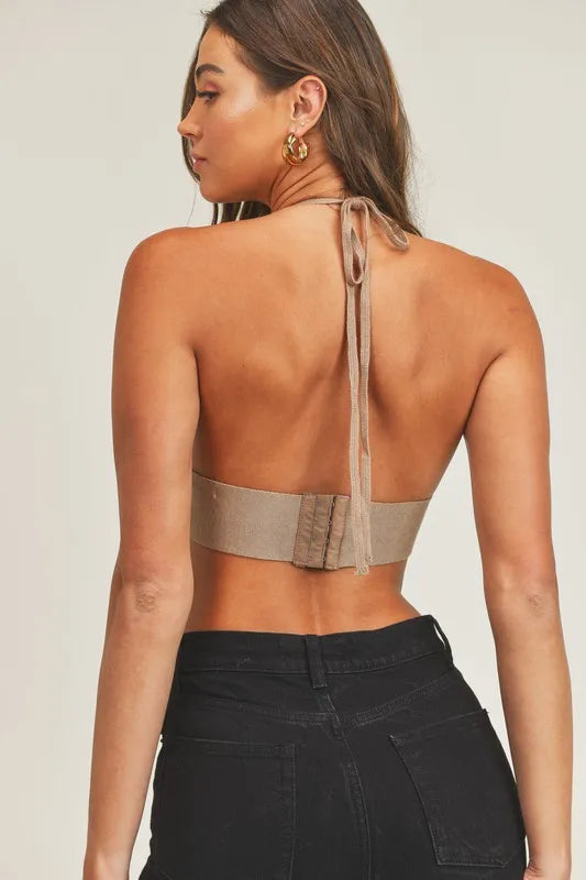 Mable Long Sleeve Crop Sweater Top And Inner Bra Set