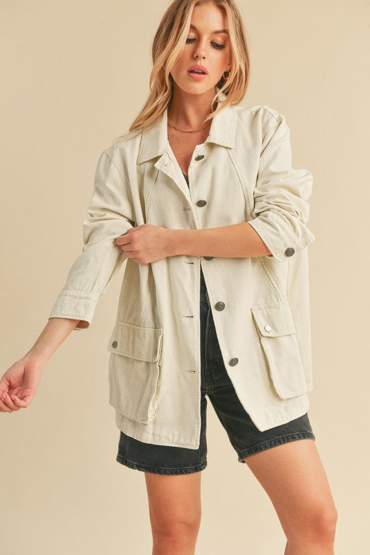 Ivory Aemi Co Seam Detail Button Up Jacket With Pockets