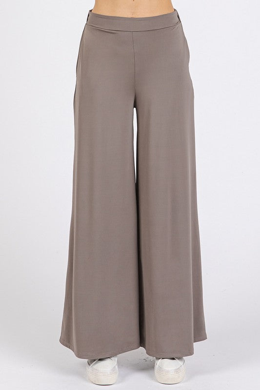 Smokey Taupe Mittoshop Yoga Air Stretch Elastic Waist Wide Leg Pants 2