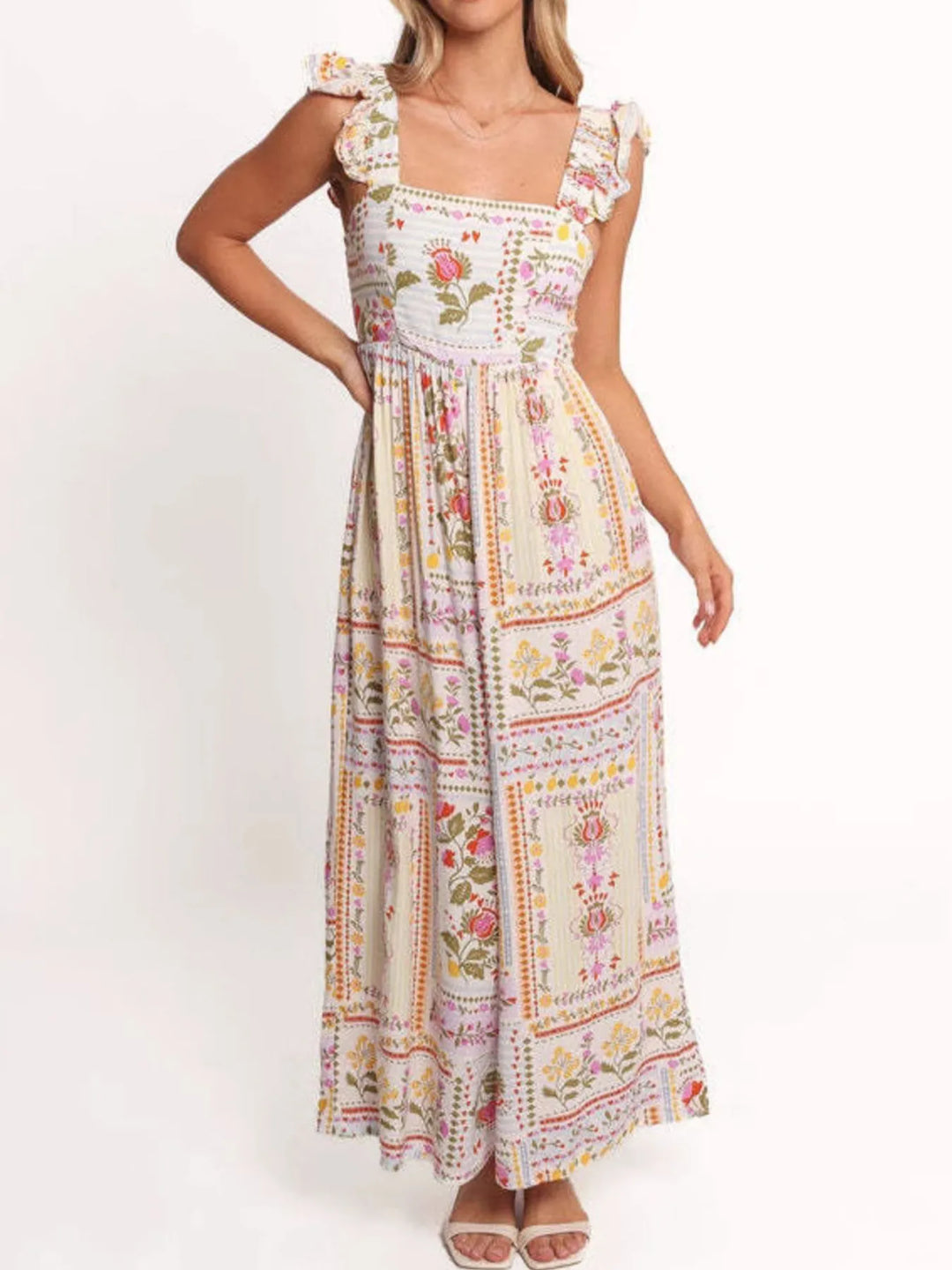 Color Floral Print Ruffle Strap Jumpsuit