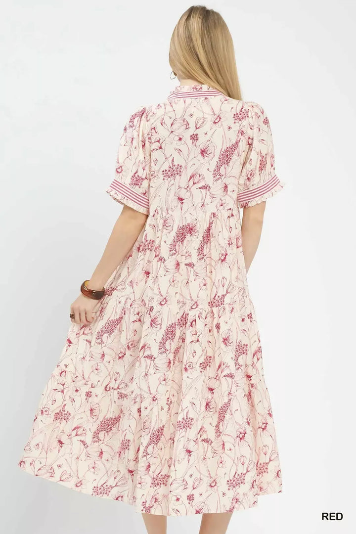 Red Umgee Floral Tiered Midi Dress With Ruffle Trim 1