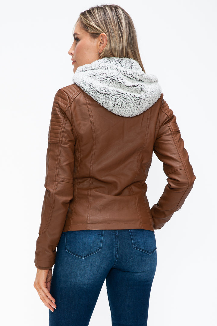 Ymi Removable Faux Layered Multi Pocket Jacket With Fuzzy Hood 2