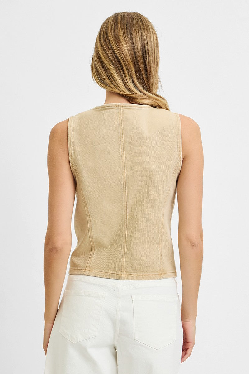 Latte Risen Full Size V Neck Button Down Vest Plus Size