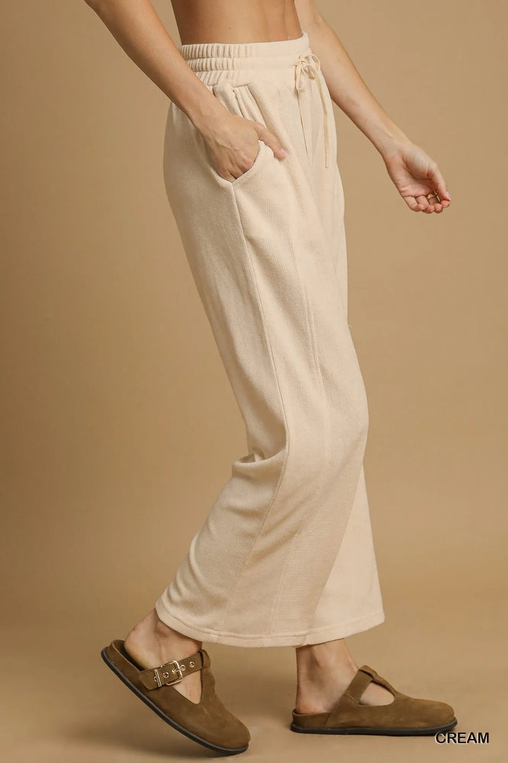 Cream Umgee Drawstring Wide Leg Pants