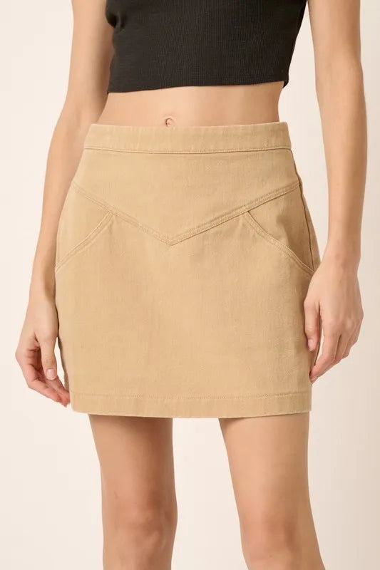 Tan Mittoshop Zipper Back Twill Mini Skirt
