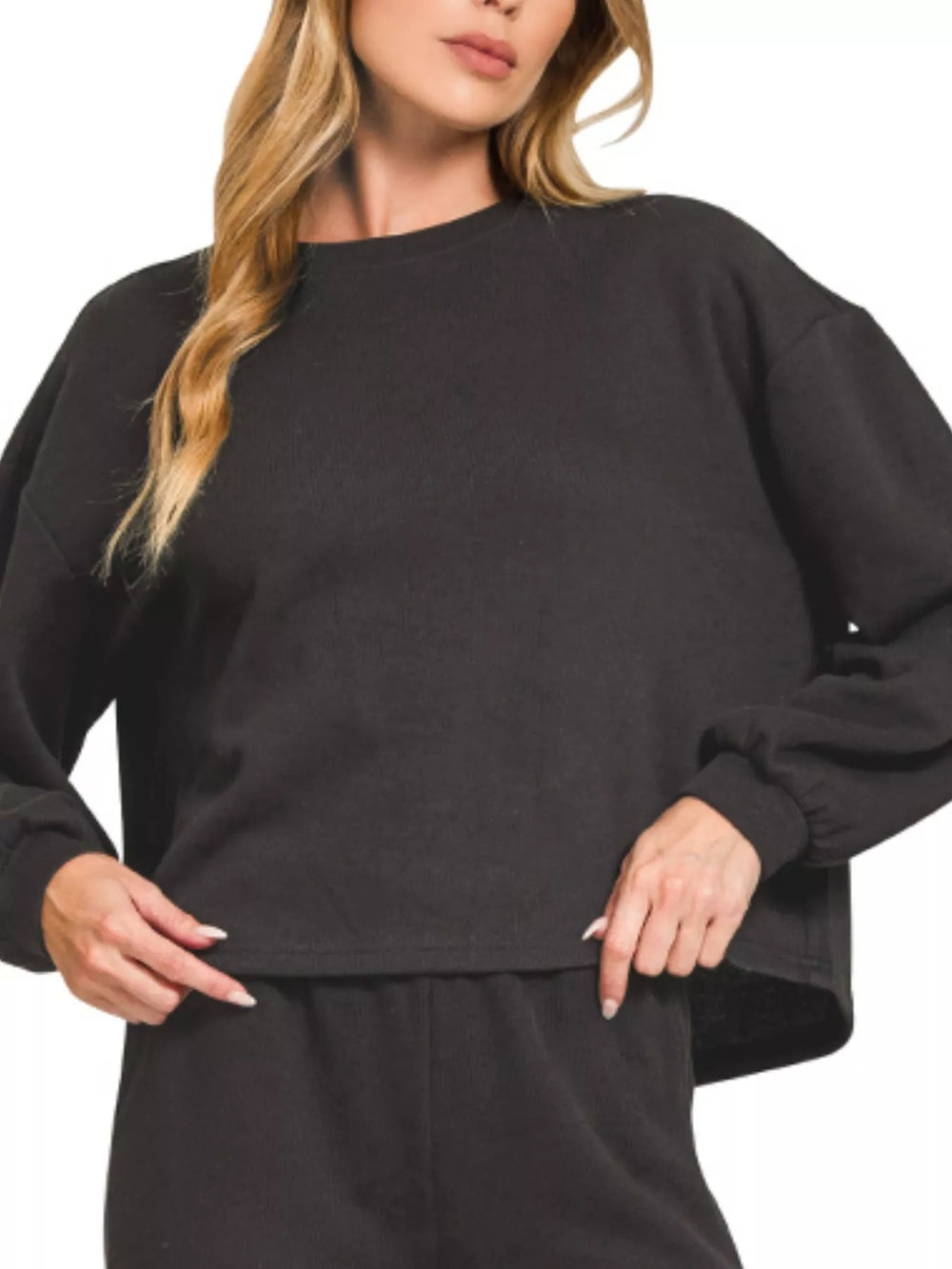 Black Zenana French Rib Pullover And Pants Set 3