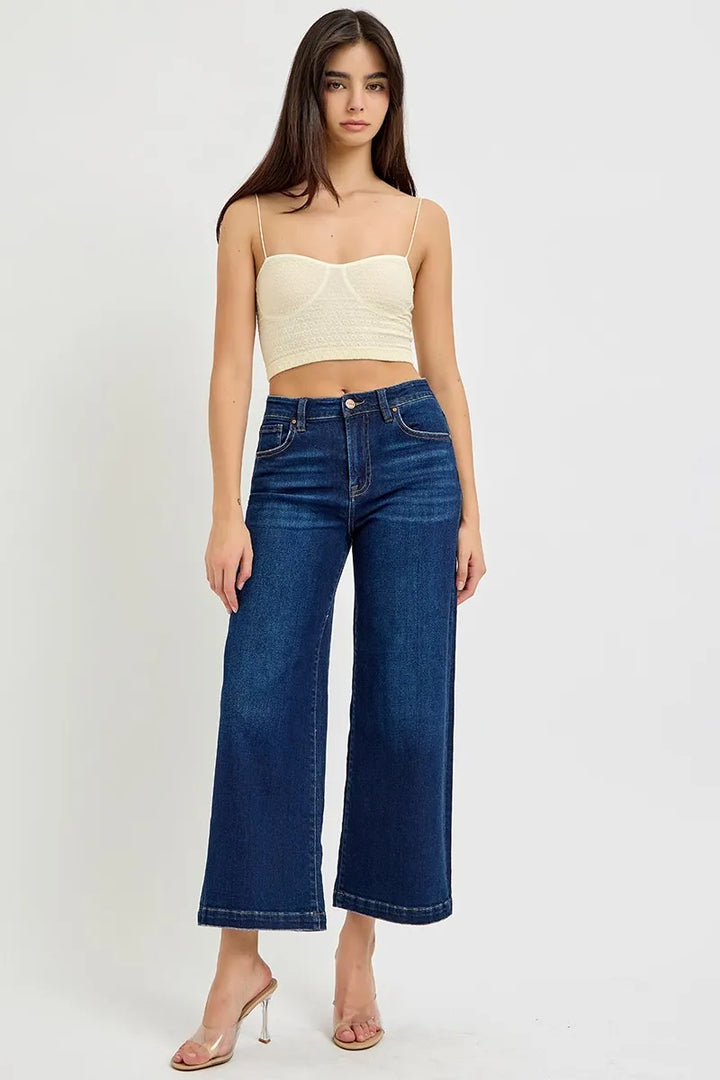 Dark Risen High Rise Crop Wide Jeans