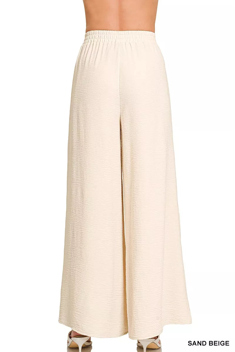 Sand Beige Zenana Woven Airflow Elastic Waistband Pants 8