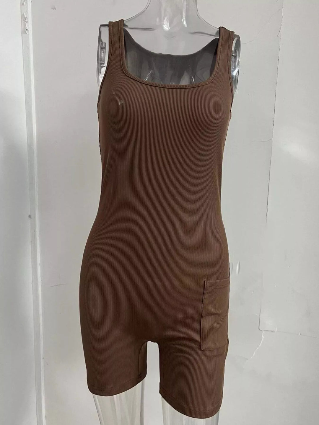 Coffee Brown Wide Strap Slim Fit Romper