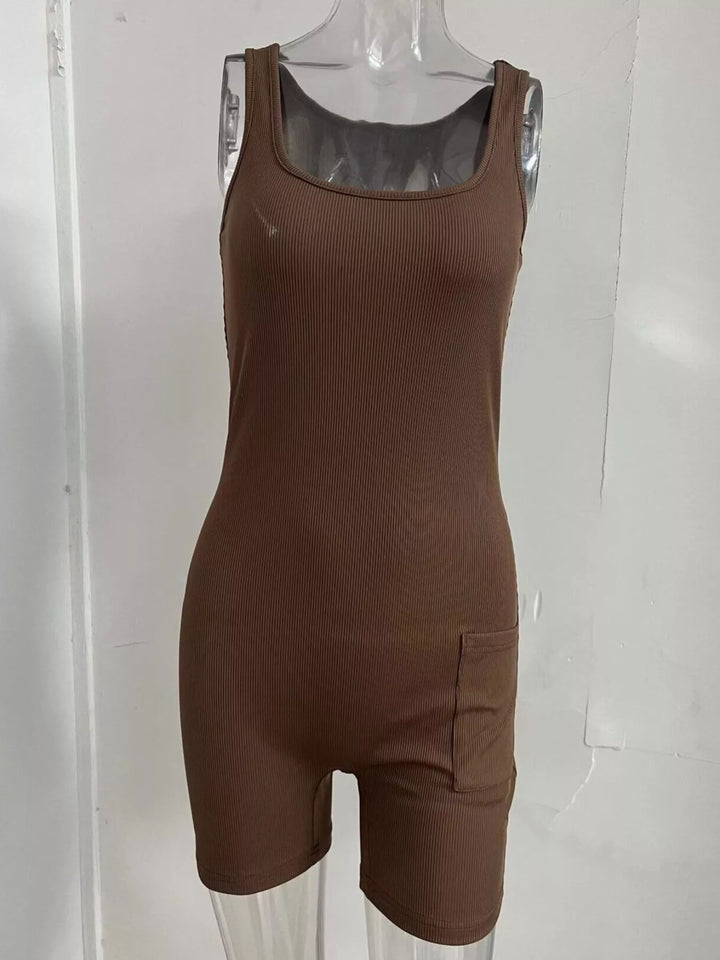 Coffee Brown Wide Strap Slim Fit Romper