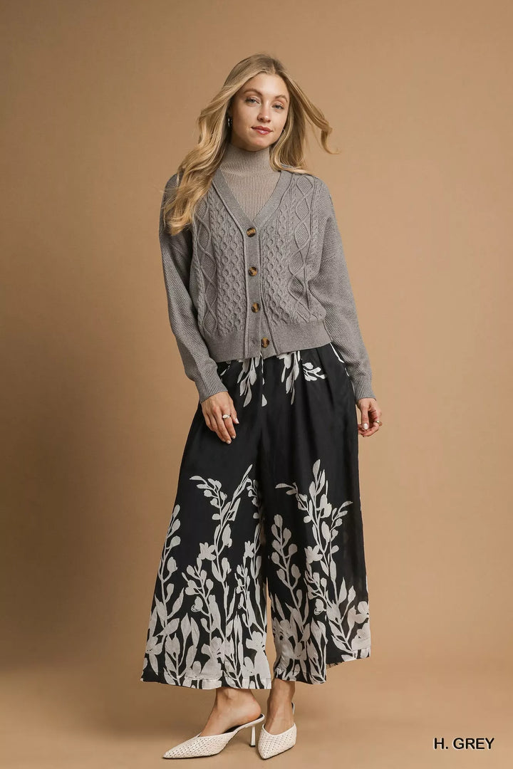 H. Grey Umgee Chunky Cable Knit V Neck Button Up Cardigan 4