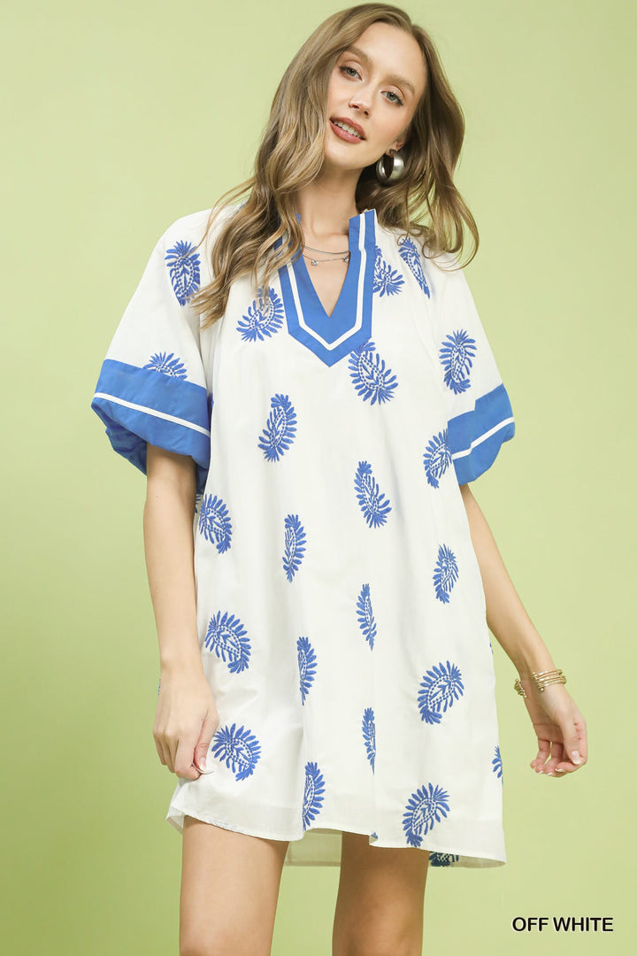 Off White Umgee Paisley Embroidered Boho Mini Dress