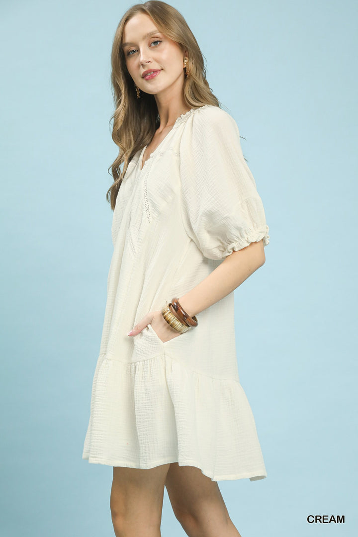 Cream Umgee Cotton Gauze Mini Dress