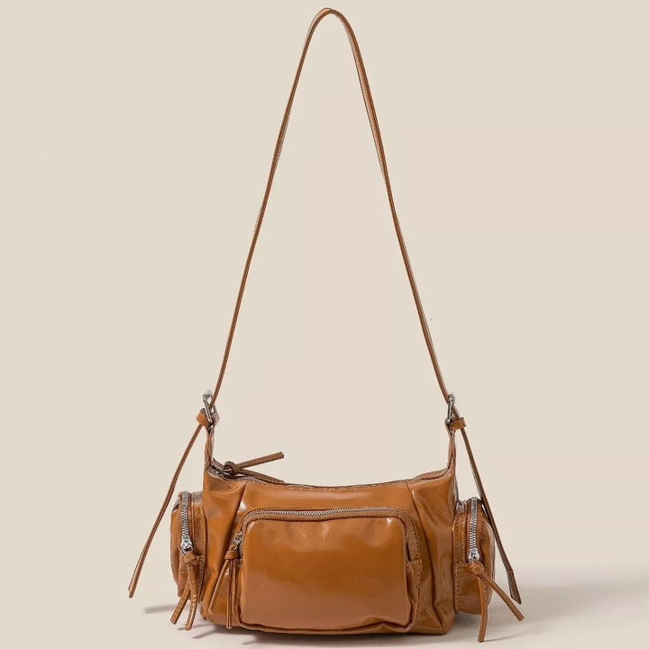 Fame Glossy Faux Leather Multi Pocket Hand Bag