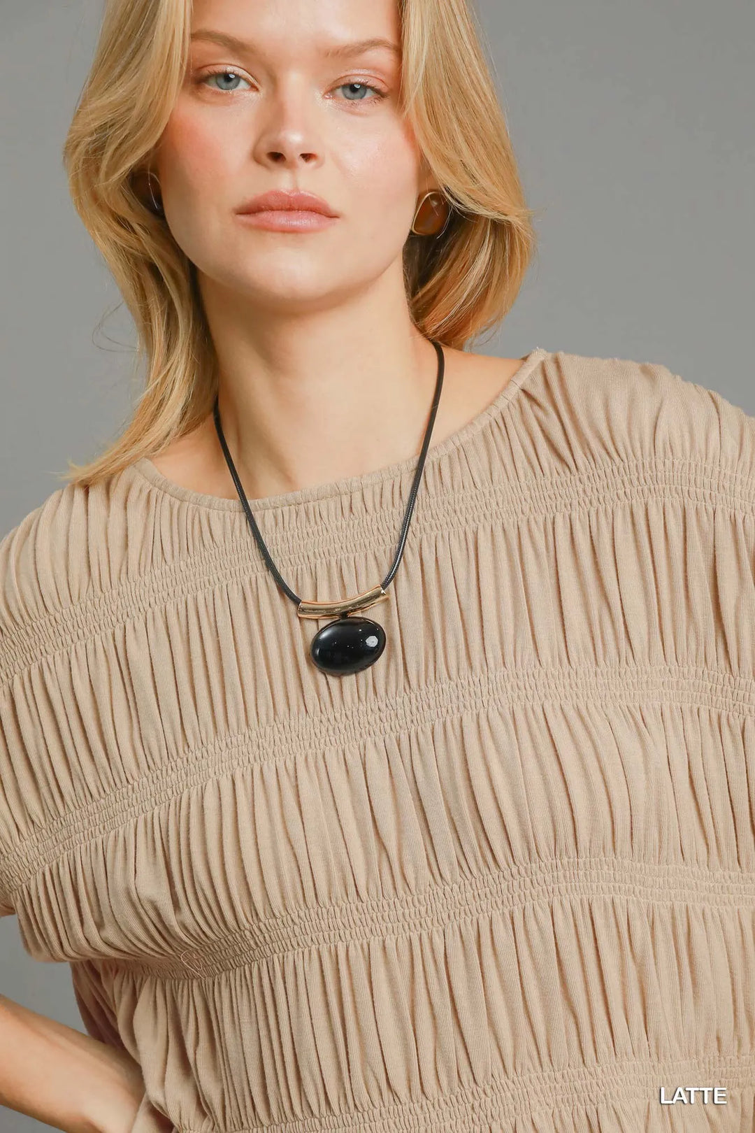 Umgee Short Sleeve Knit Smocked Top