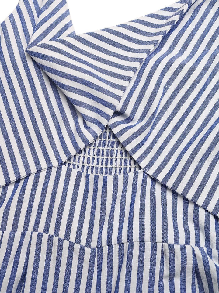 Striped Cutout Knot Front Wide Leg Jumpsuit